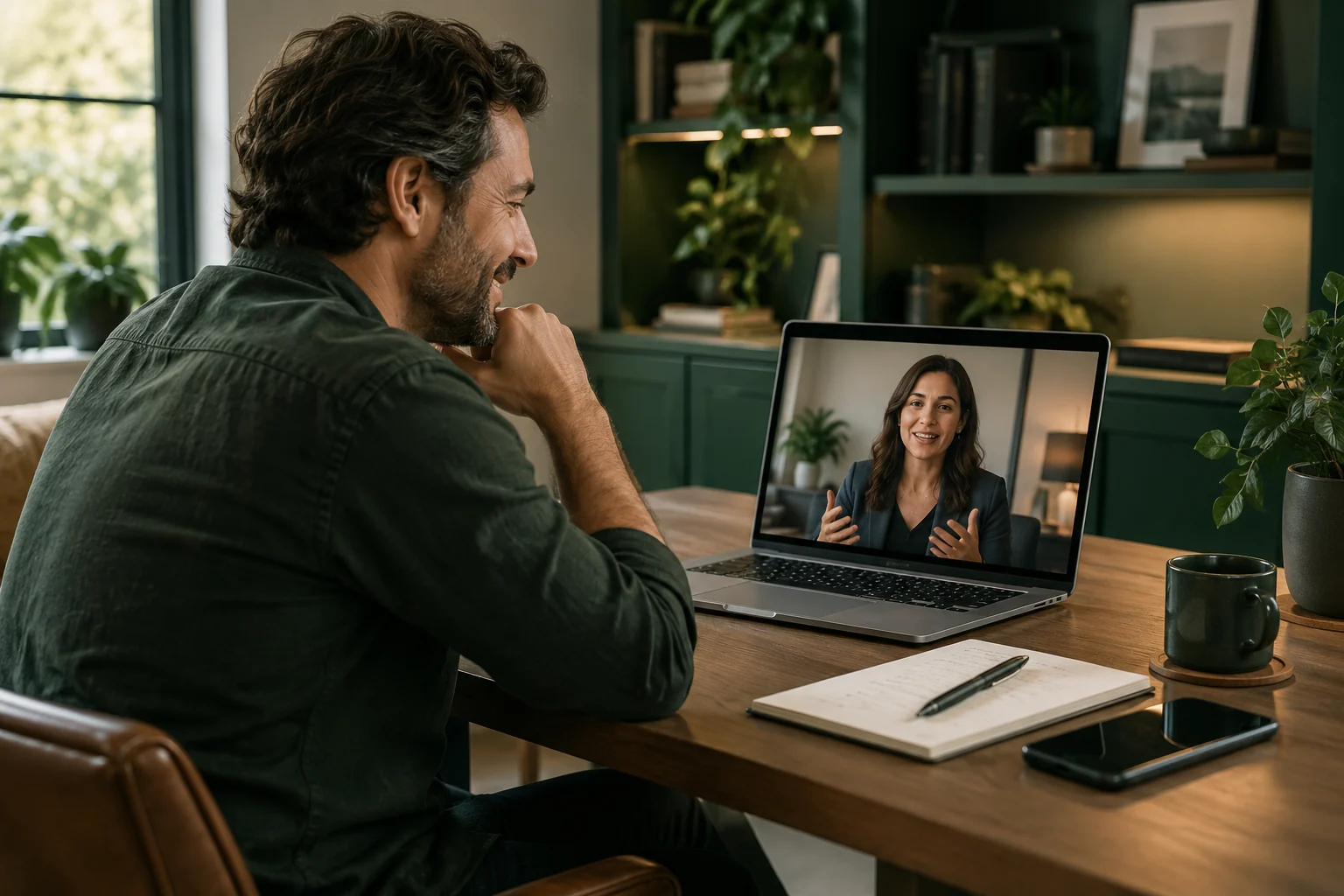 Illustrative business owner receiving guided onboarding through a video call